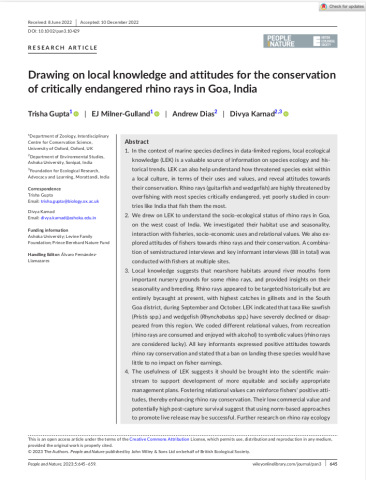 Drawing on local knowledge and attitudes for the conservation of critically endangered rhino rays in Goa, India