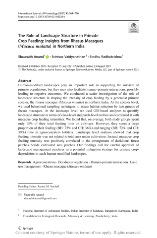 The Role of Landscape Structure in Primate Crop Feeding: Insights from Rhesus Macaques (Macaca mulatta) in Northern India