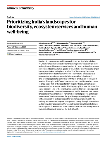 Prioritizing India’s landscapes for biodiversity, ecosystem services and human well-being
